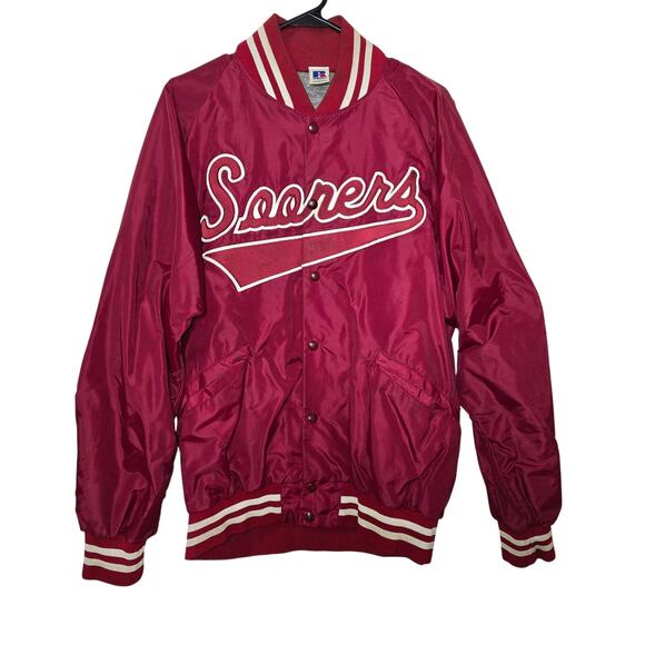 Vintage Rare Russell OU Oklahoma Sooners Bomber Jacket Mens XL Satin Look 80s? - Picture 1 of 10